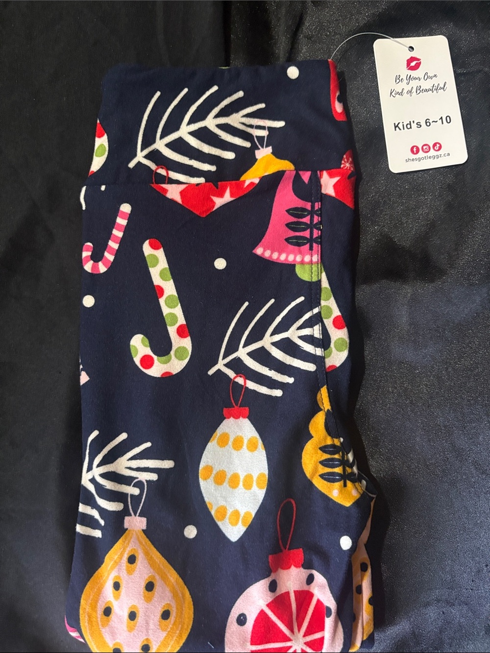Kids Navy Holiday Ornament & Candy Cane Leggings